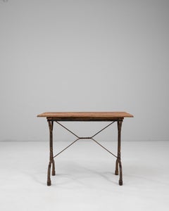 1900s French Bistro Table With Base Cast Iron & Wooden Top