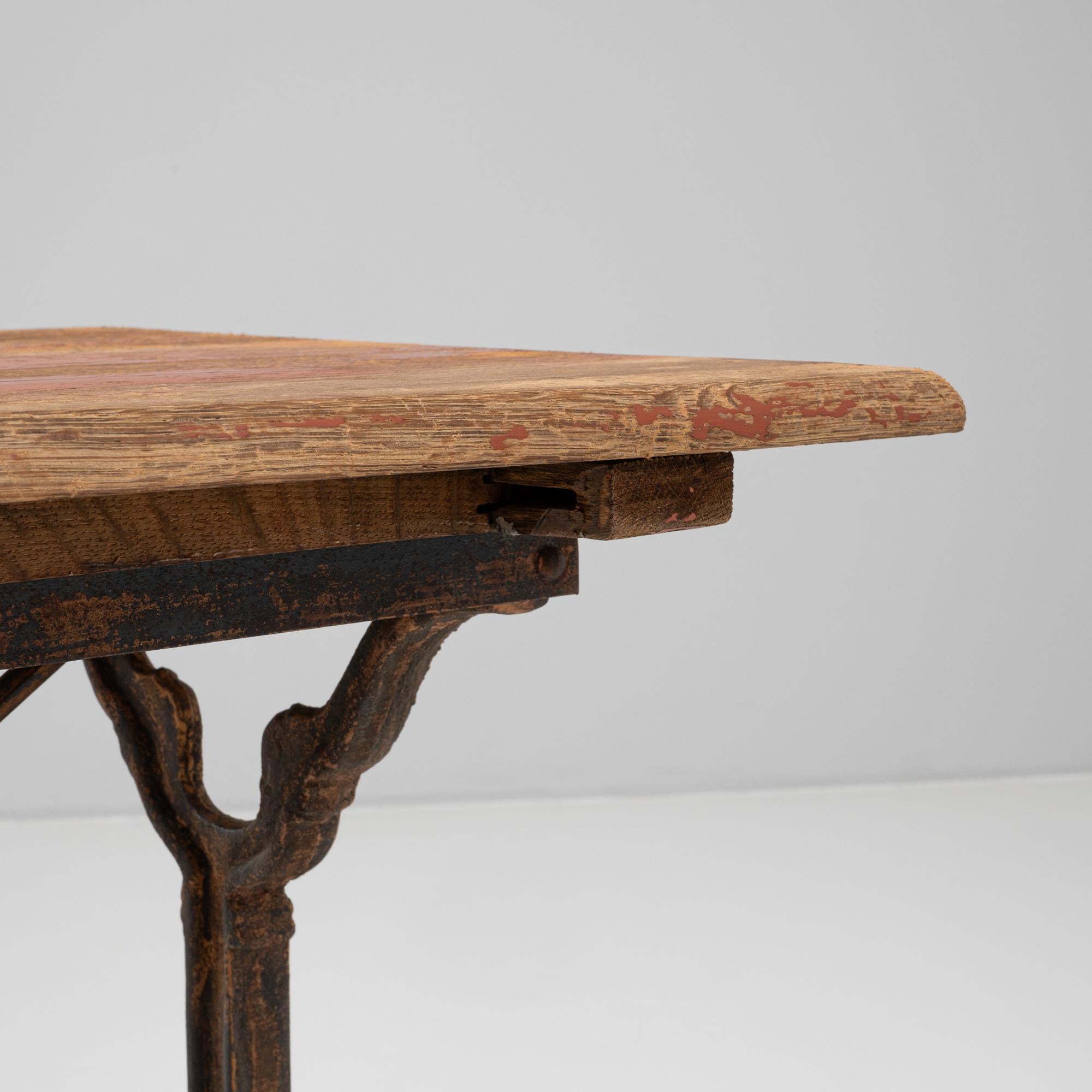 1900s French Bistro Table With Base Cast Iron & Wooden Top For Sale 4