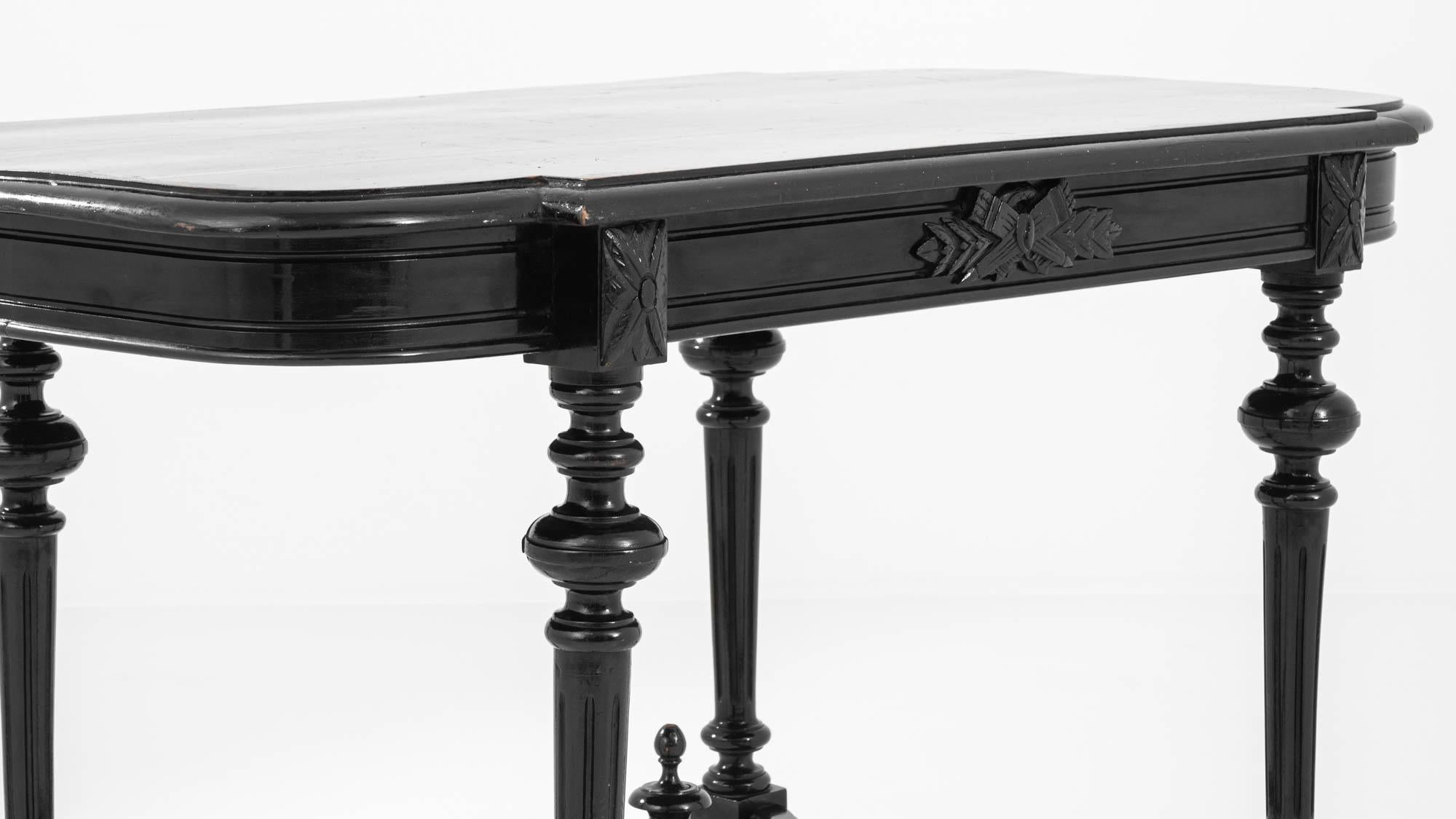 1900s French Black Lacquer Table on Wheels 8