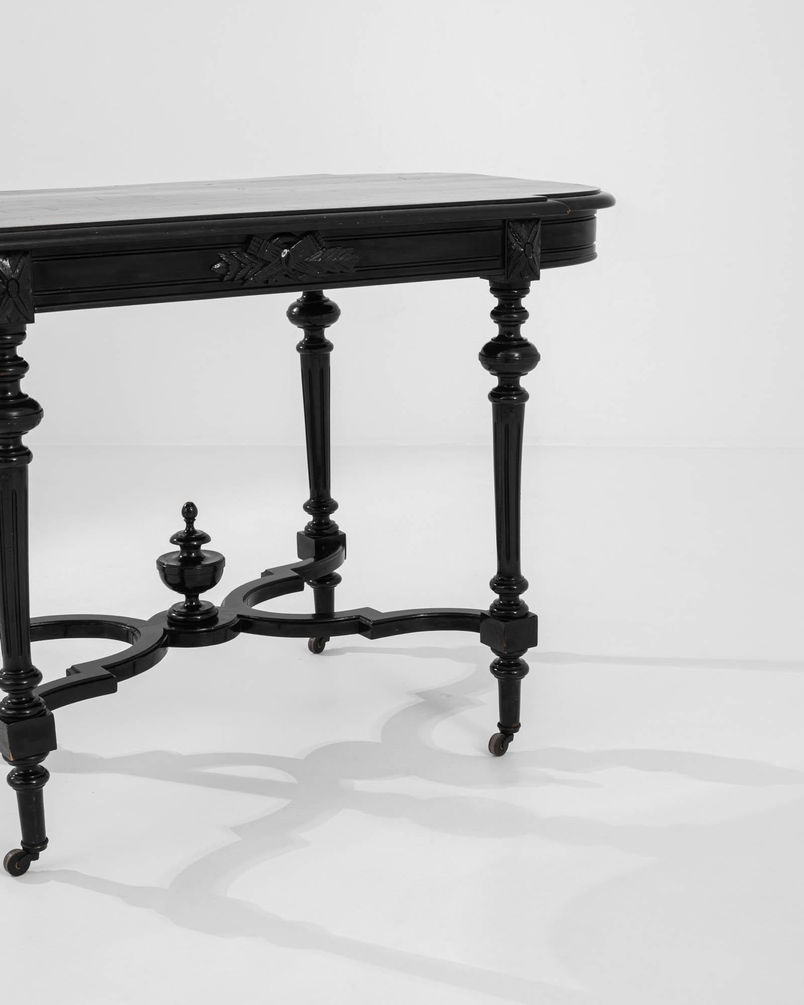 Hardwood 1900s French Black Lacquer Table on Wheels