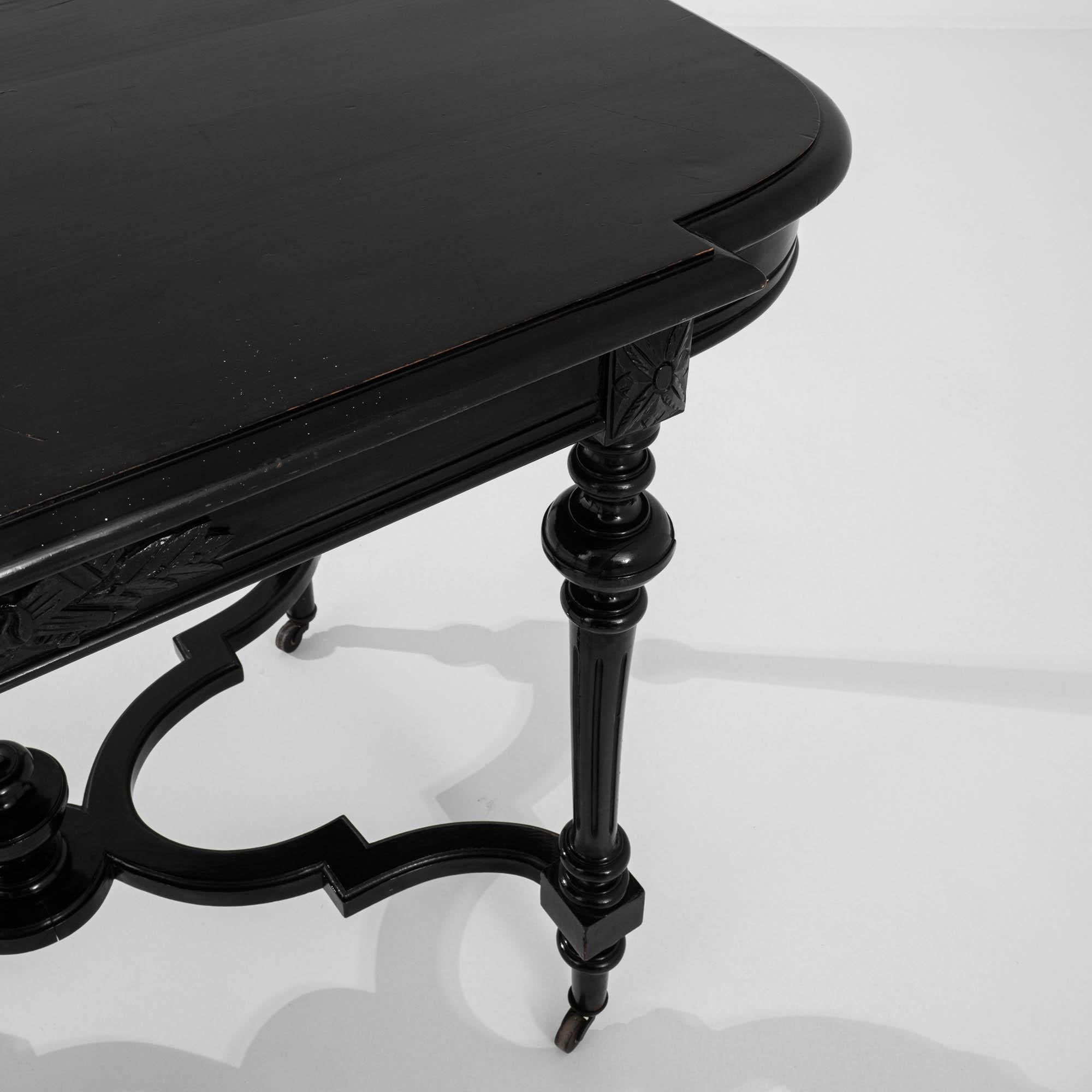 1900s French Black Lacquer Table on Wheels 2