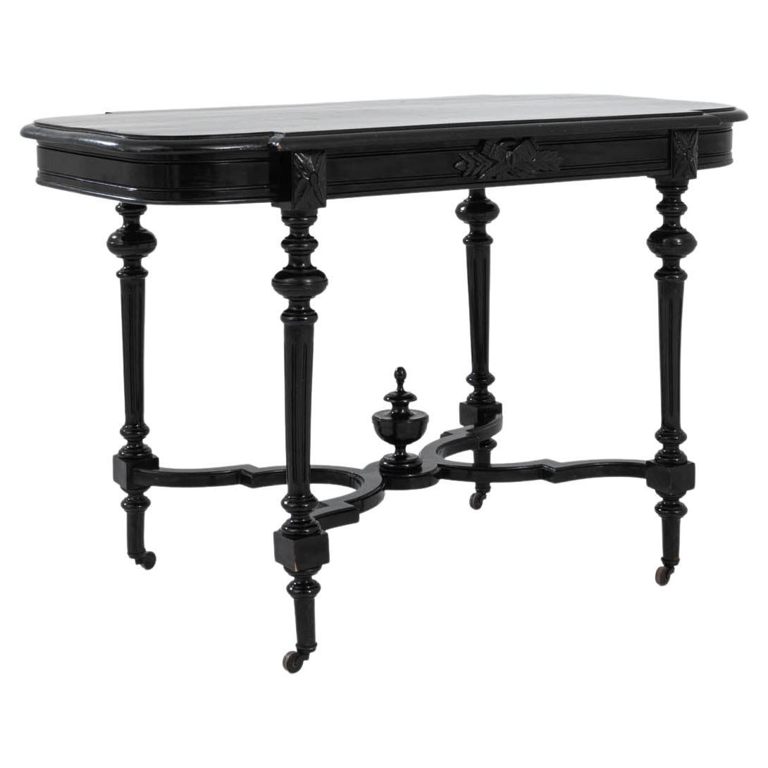 1900s French Black Lacquer Table on Wheels