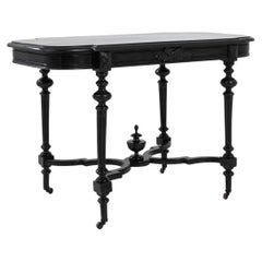Antique 1900s French Black Lacquer Table on Wheels