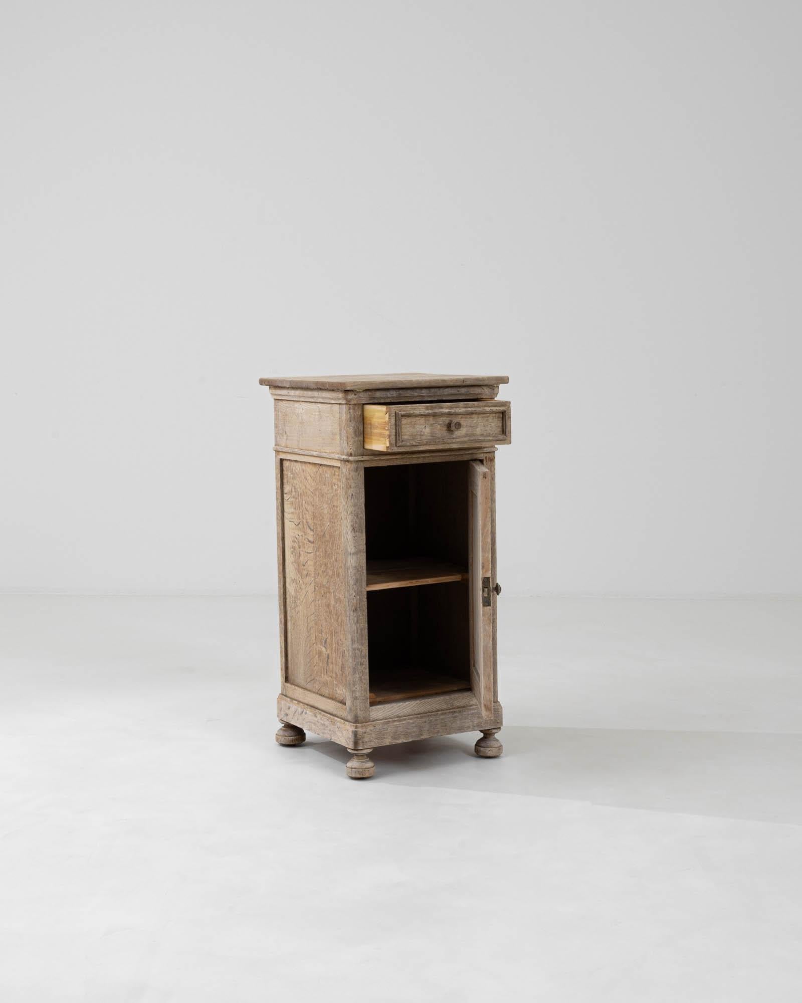 1900s French Bleached Oak Bedside Table 1