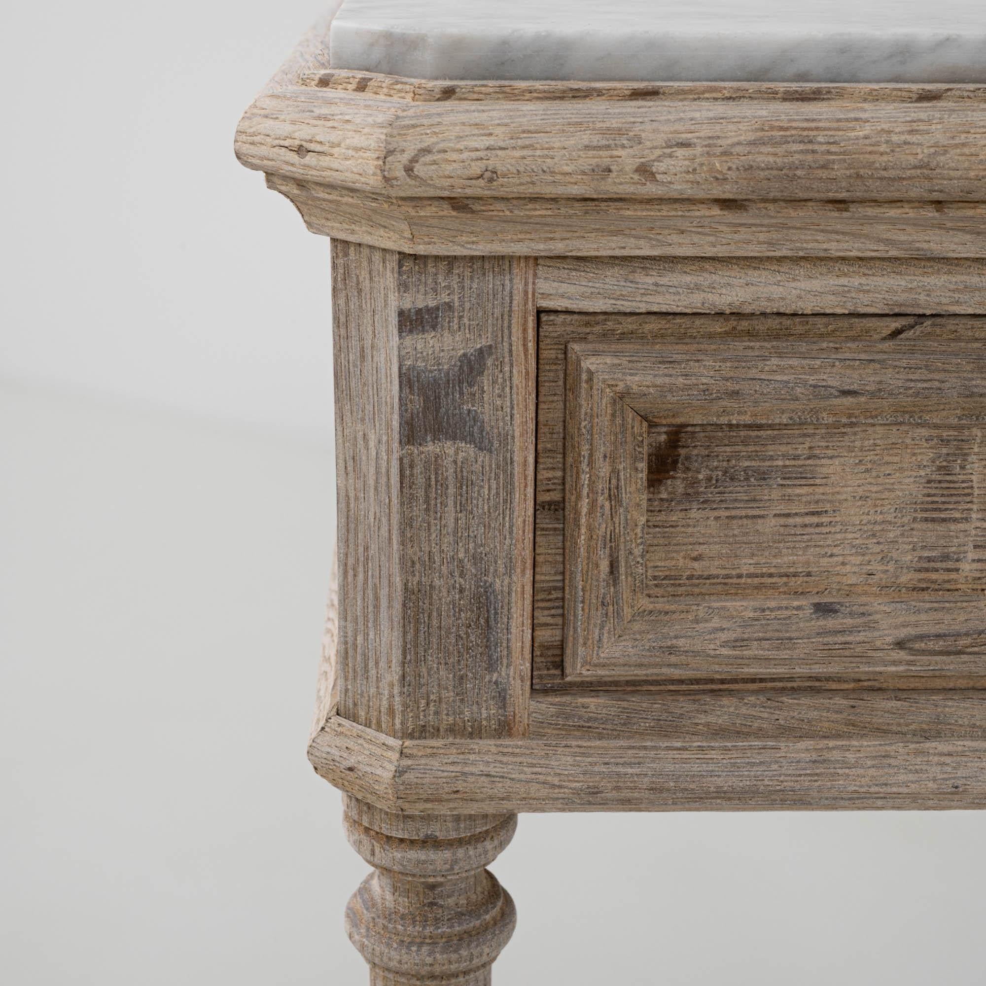 1900s French Bleached Oak Bedside Table With Marble Top 6