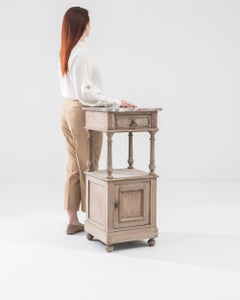 1900s French Bleached Oak Bedside Table with Marble Top