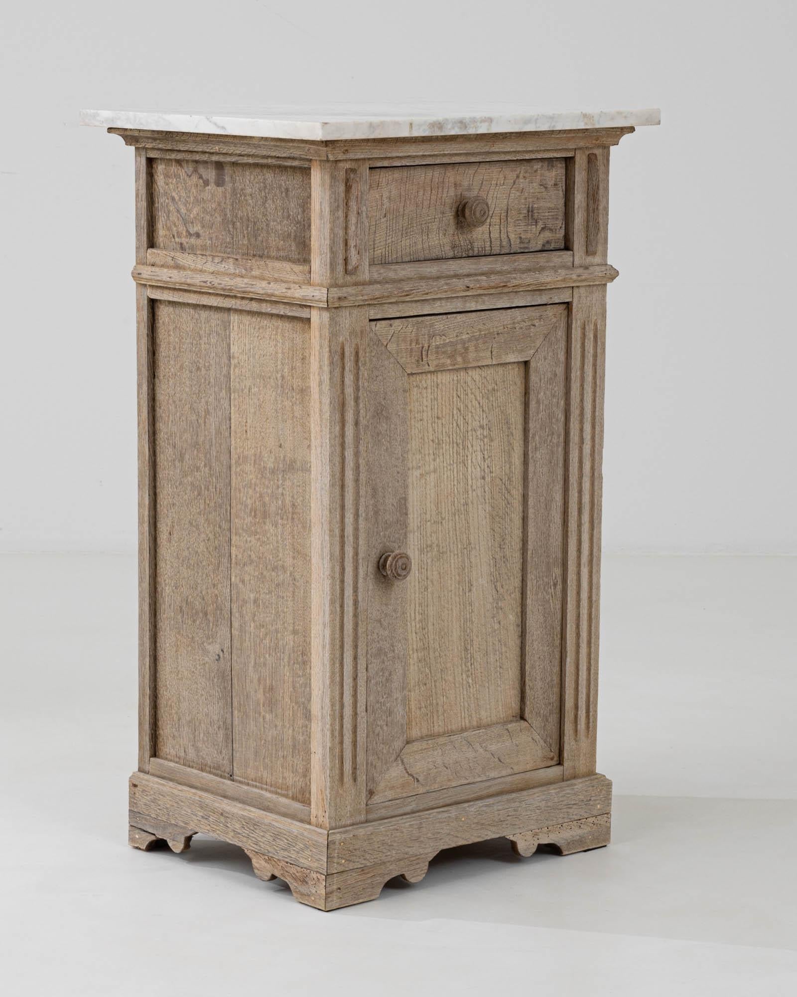 1900s French Bleached Oak Bedside Table With Marble Top 3