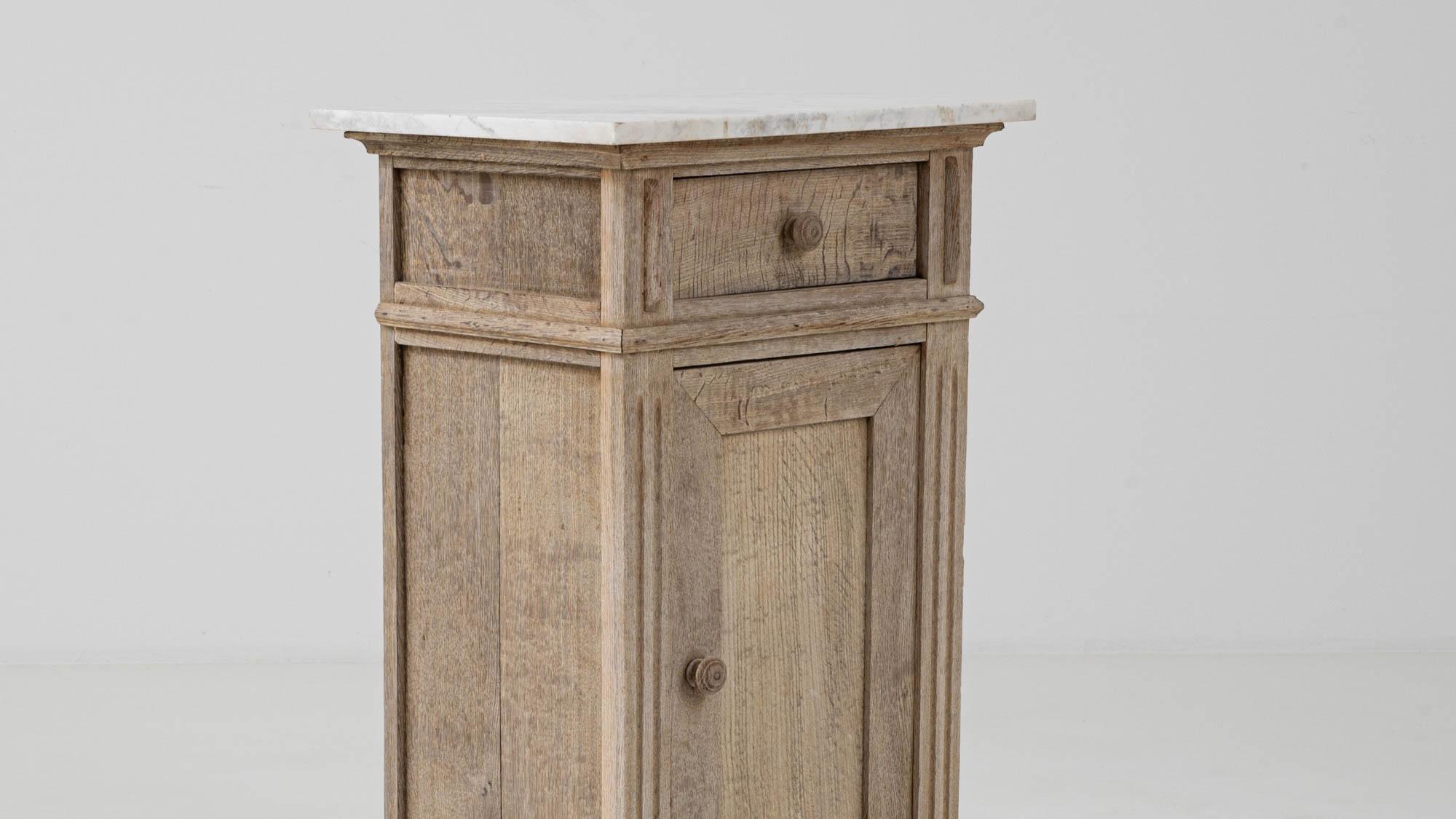 1900s French Bleached Oak Bedside Table With Marble Top For Sale 4