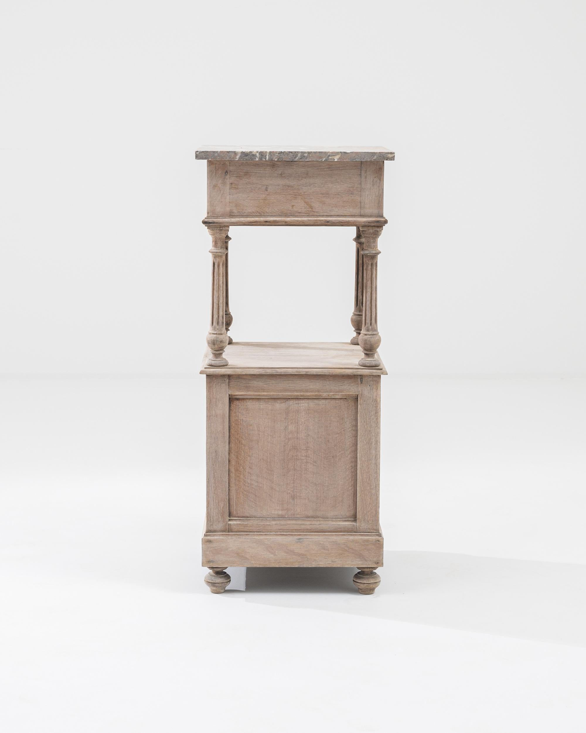 1900s French Bleached Oak Bedside Table with Marble Top 4