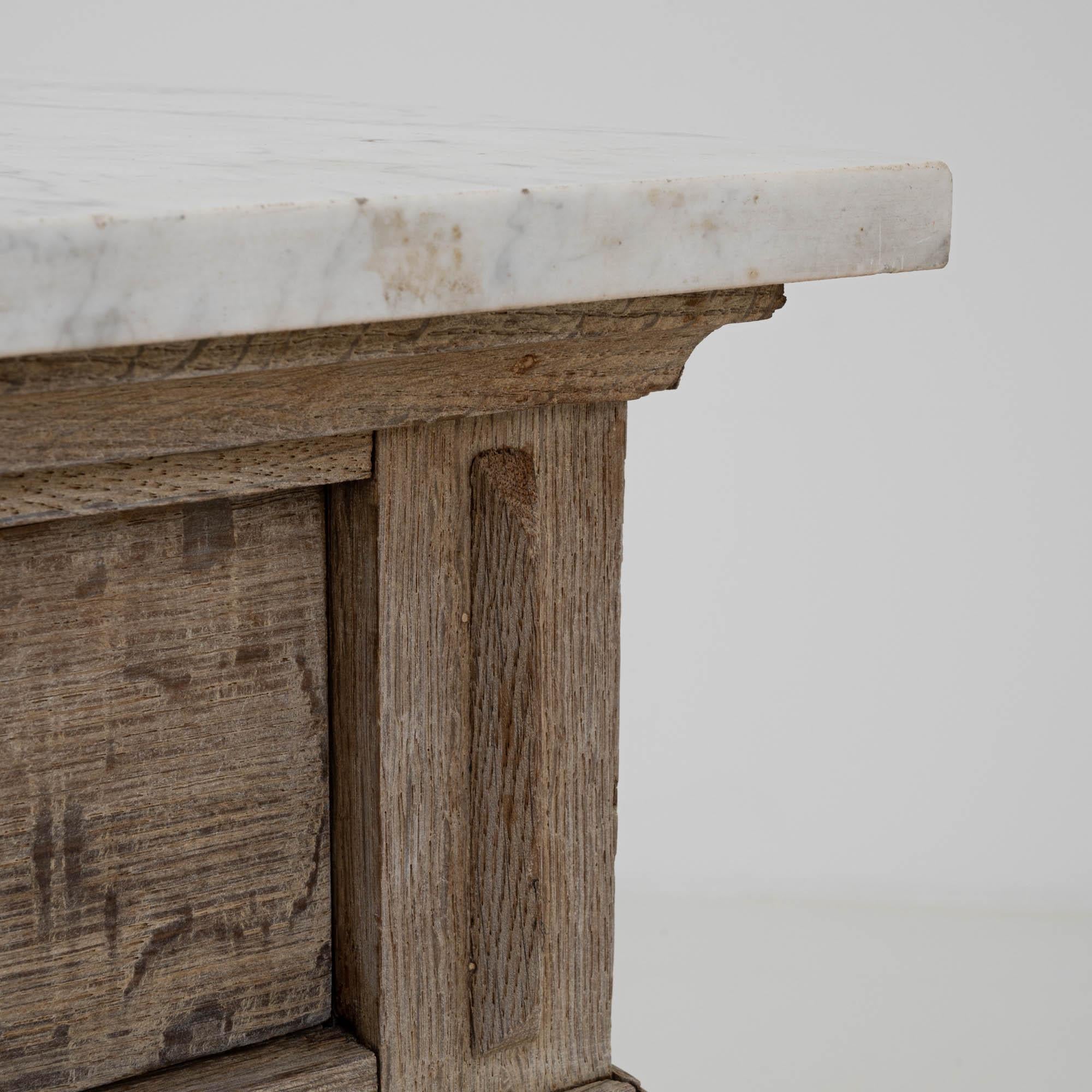 1900s French Bleached Oak Bedside Table With Marble Top For Sale 5