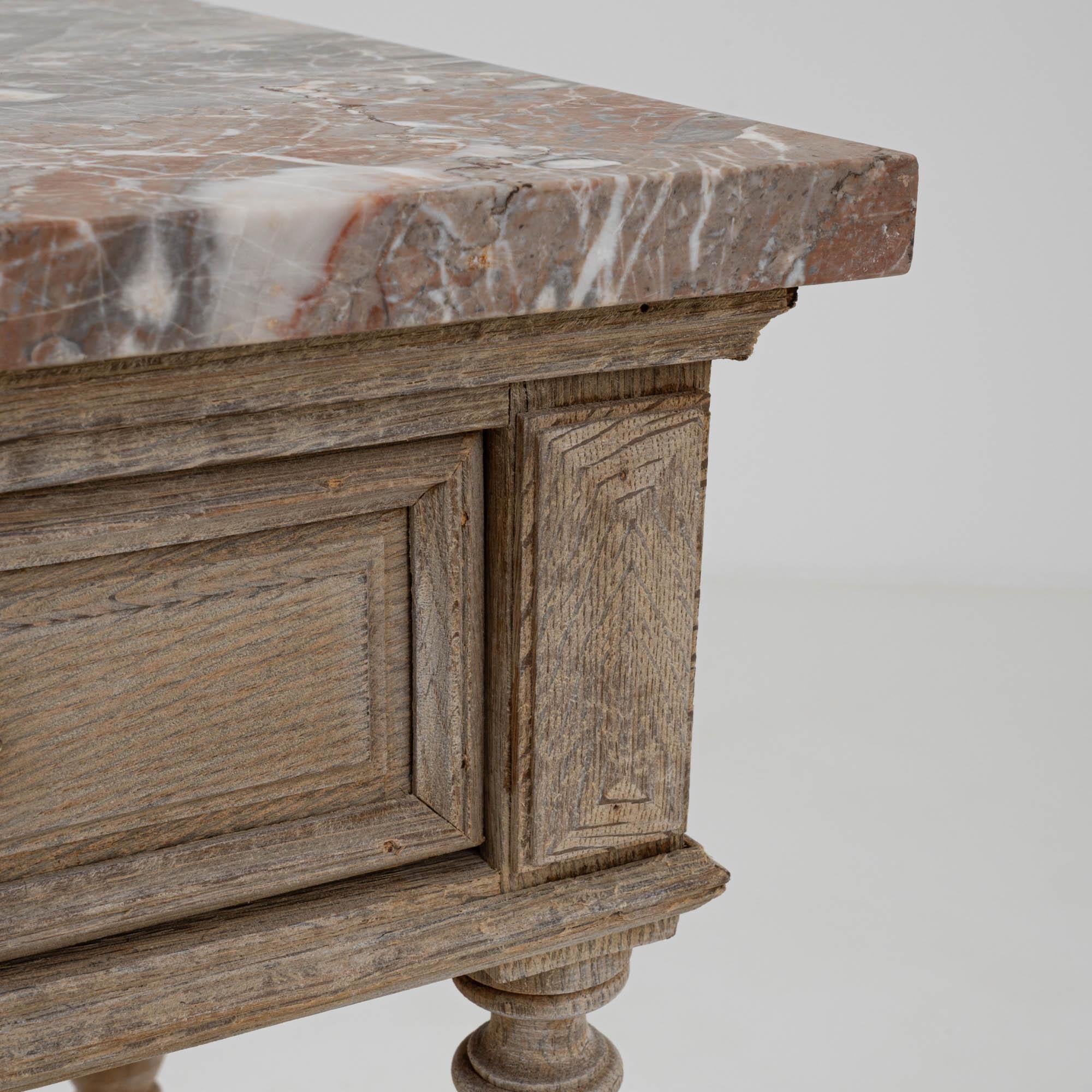 1900s French Bleached Oak Bedside Table With Marble Top 5