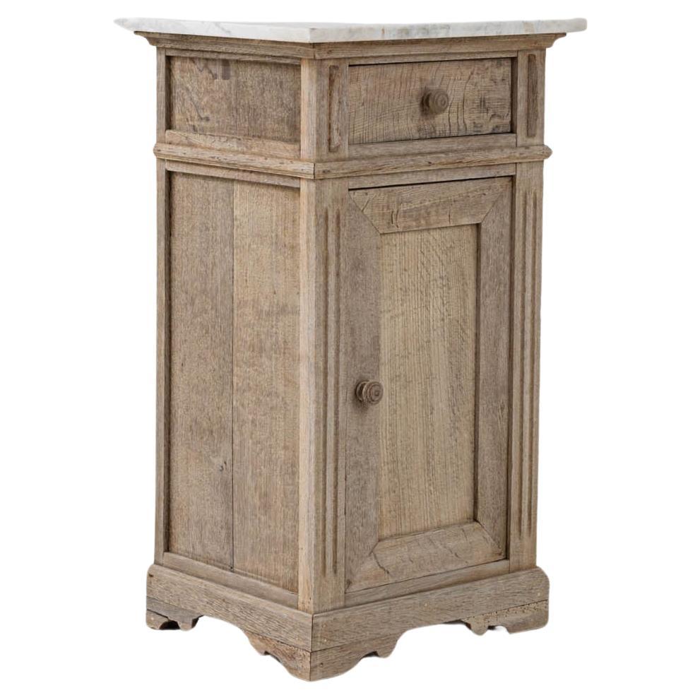 1900s French Bleached Oak Bedside Table With Marble Top For Sale