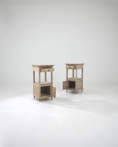 1900s French Bleached Oak Bedsides Tables With Marble Tops, a Pair