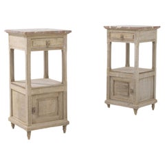 1900s French Bleached Oak Bedsides Tables With Marble Tops, a Pair