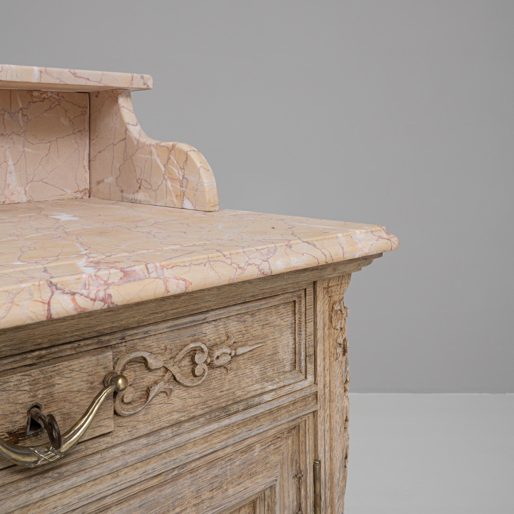 1900s French Bleached Oak Buffet With Marble Top 6