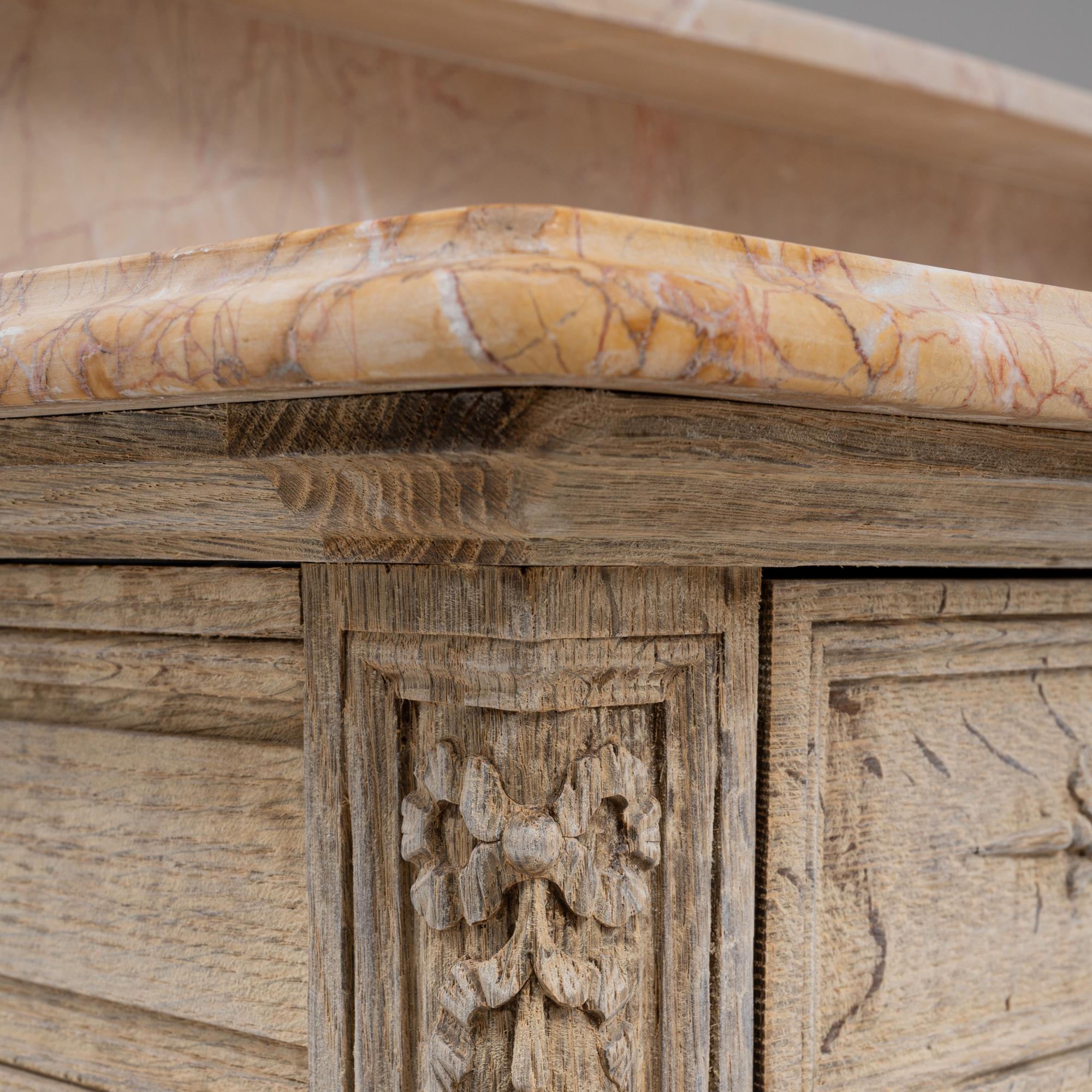 1900s French Bleached Oak Buffet With Marble Top 7