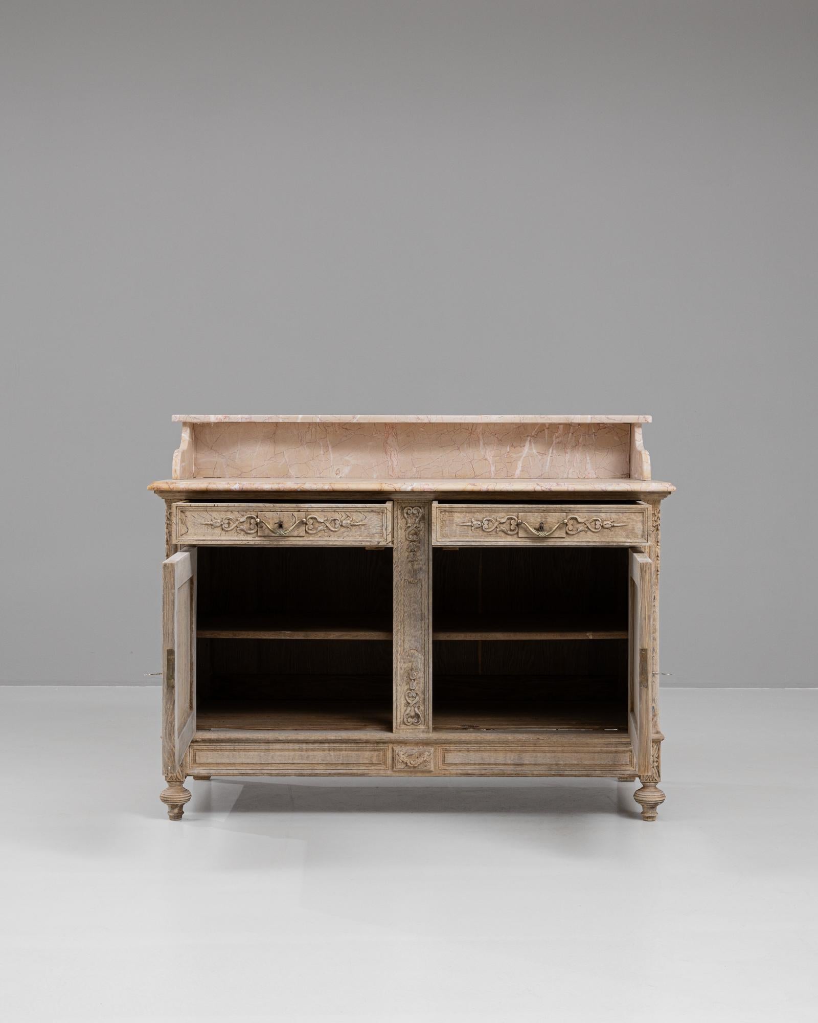 1900s French Bleached Oak Buffet With Marble Top In Good Condition In High Point, NC