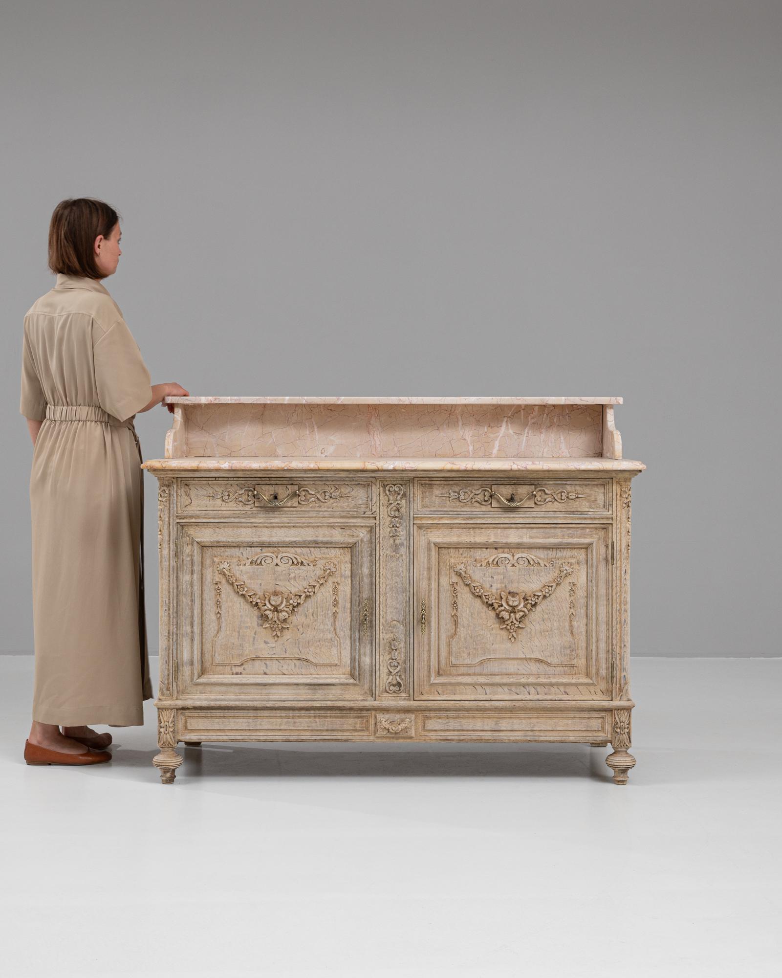20th Century 1900s French Bleached Oak Buffet With Marble Top