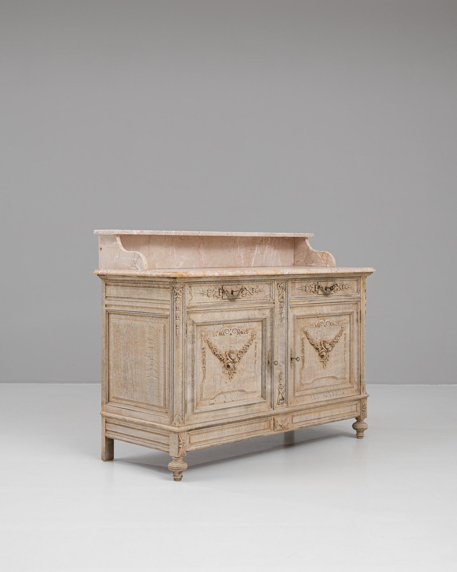 1900s French Bleached Oak Buffet With Marble Top 1
