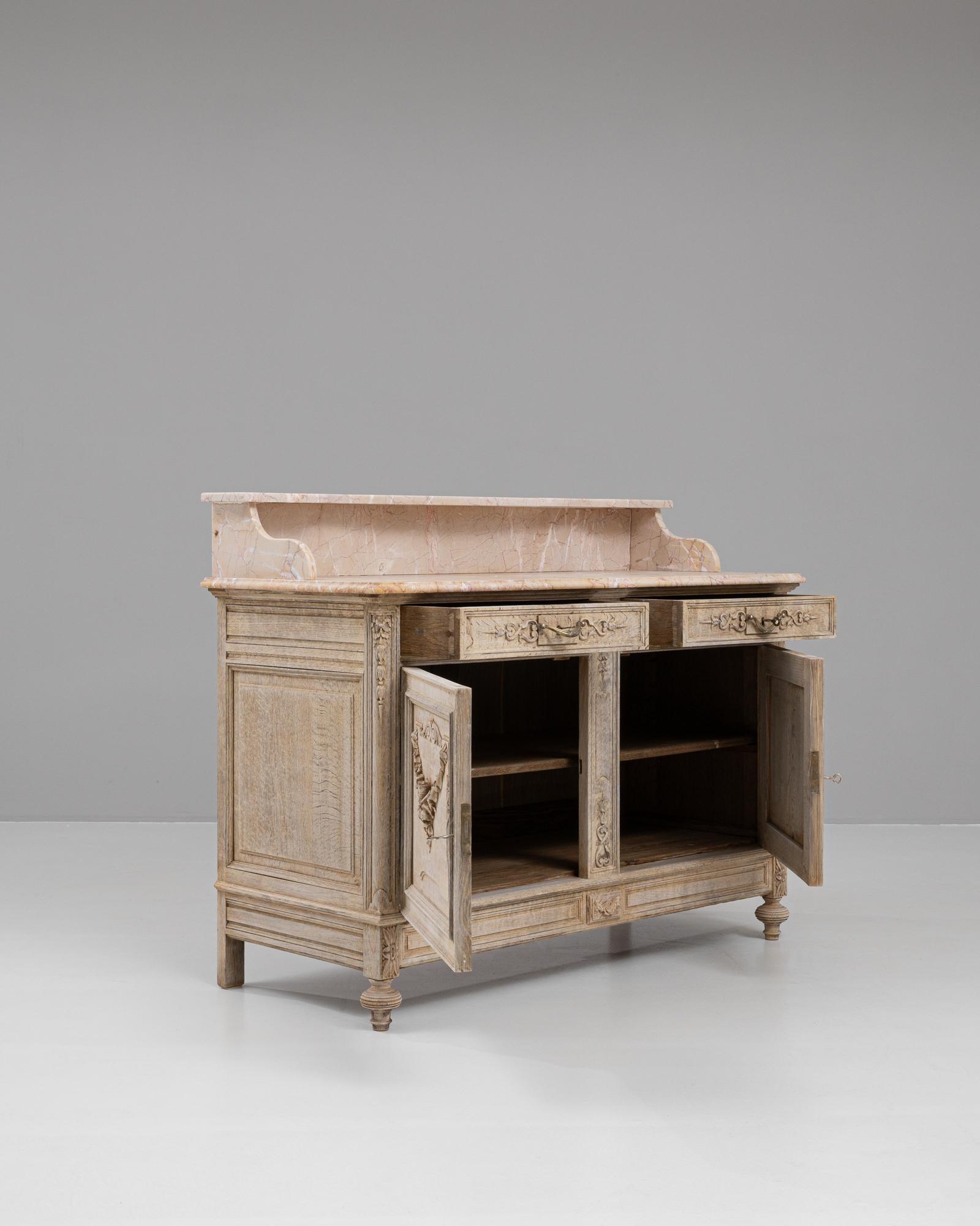 1900s French Bleached Oak Buffet With Marble Top 2