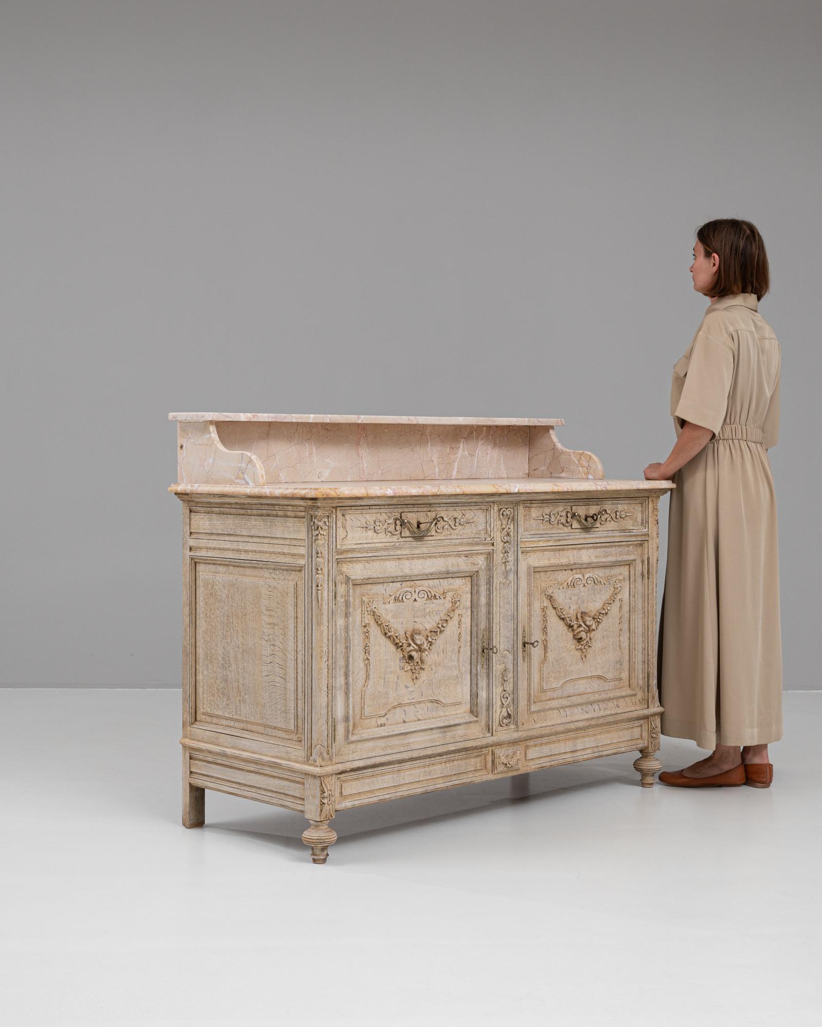 1900s French Bleached Oak Buffet With Marble Top 3