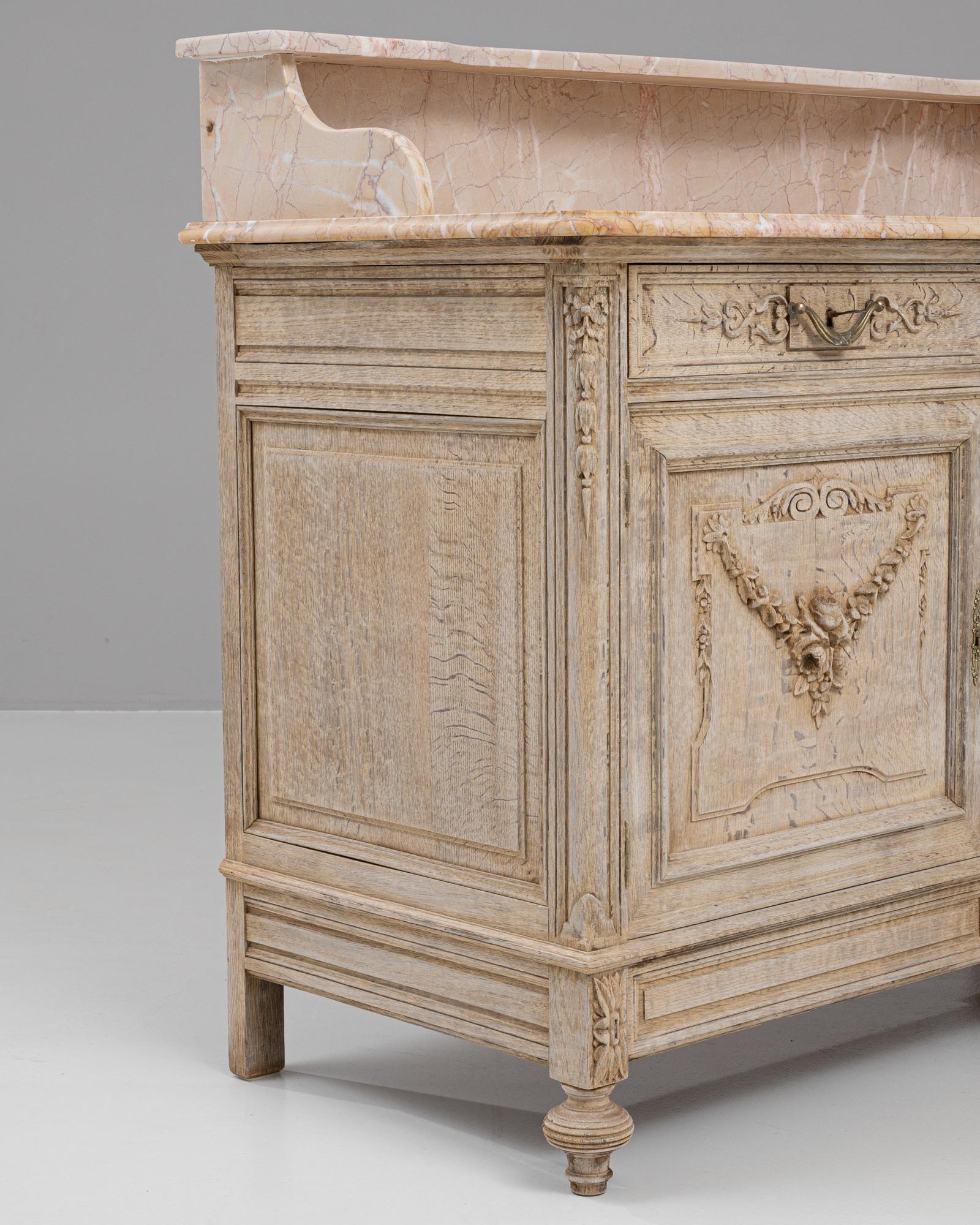 1900s French Bleached Oak Buffet With Marble Top 4