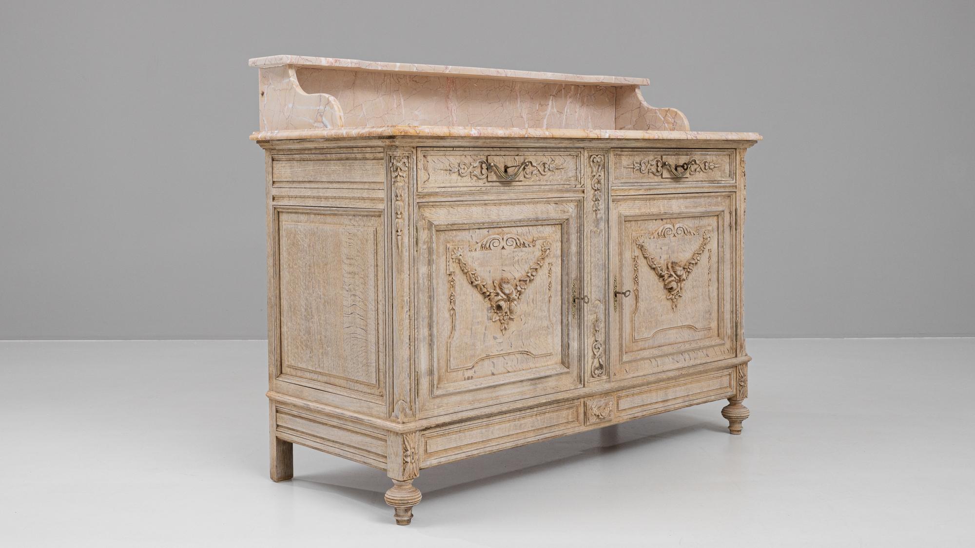1900s French Bleached Oak Buffet With Marble Top 5