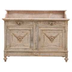 1900s French Bleached Oak Buffet With Marble Top