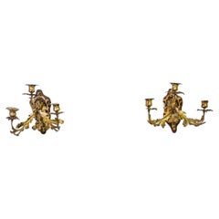 Antique 1900s, French, Brass Wall Sconces, a Pair