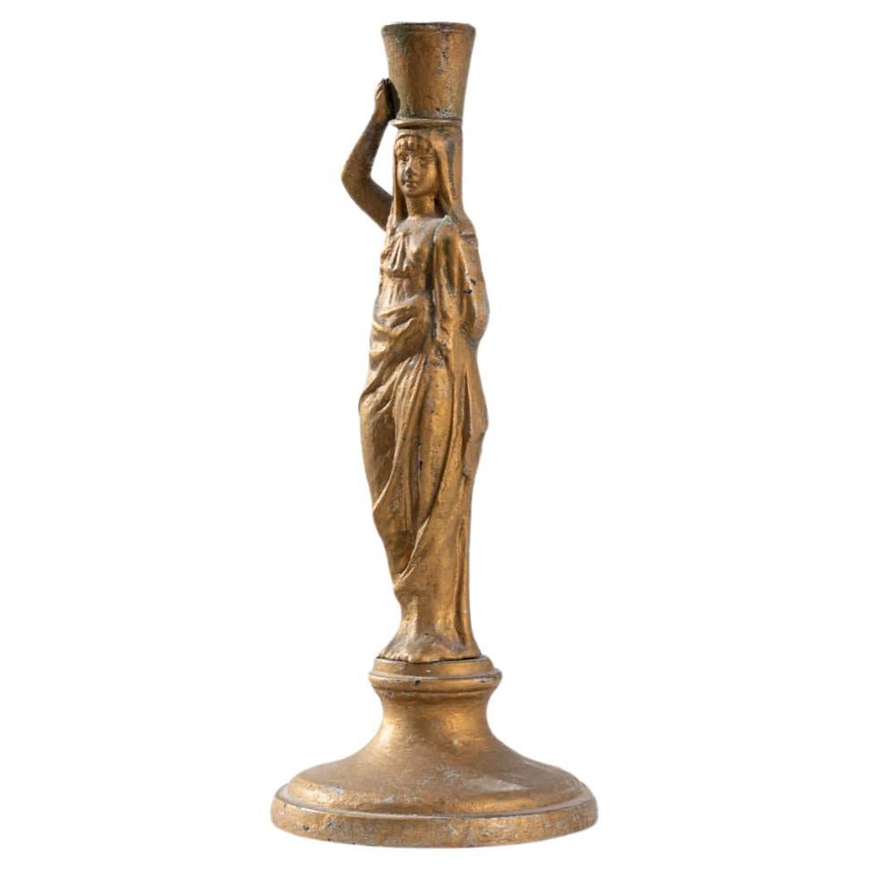 1900s French Brass Woman Candlestick For Sale