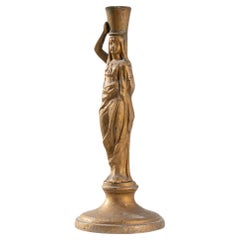 1900s French Brass Woman Candlestick
