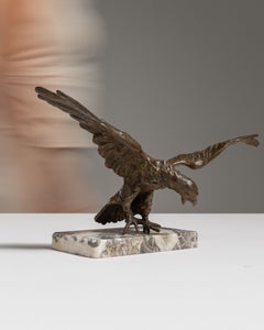 1900s French Bronze Eagle Sculpture on Marble Base