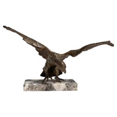 1900s French Bronze Eagle Sculpture on Marble Base