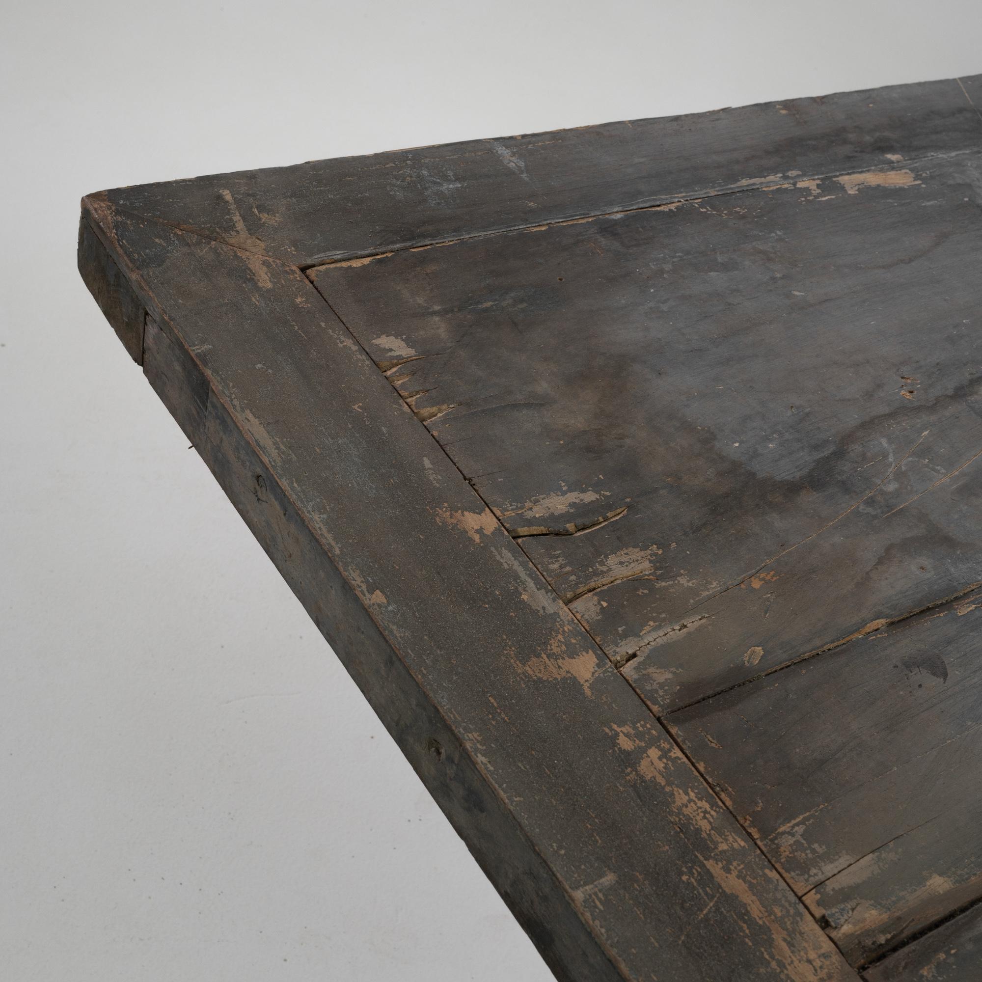 1900s French Cast Iron Coffee Table with Wooden Top In Good Condition In High Point, NC