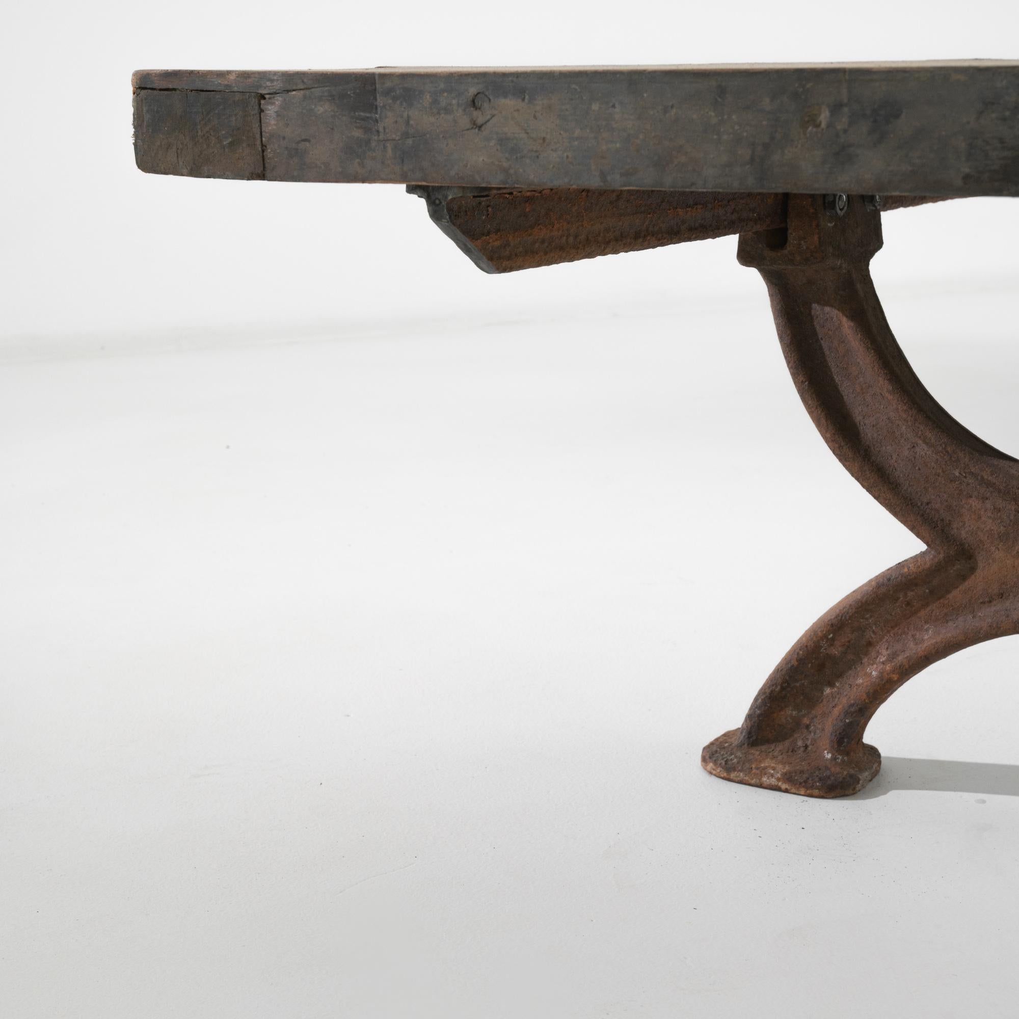 1900s French Cast Iron Coffee Table with Wooden Top 1