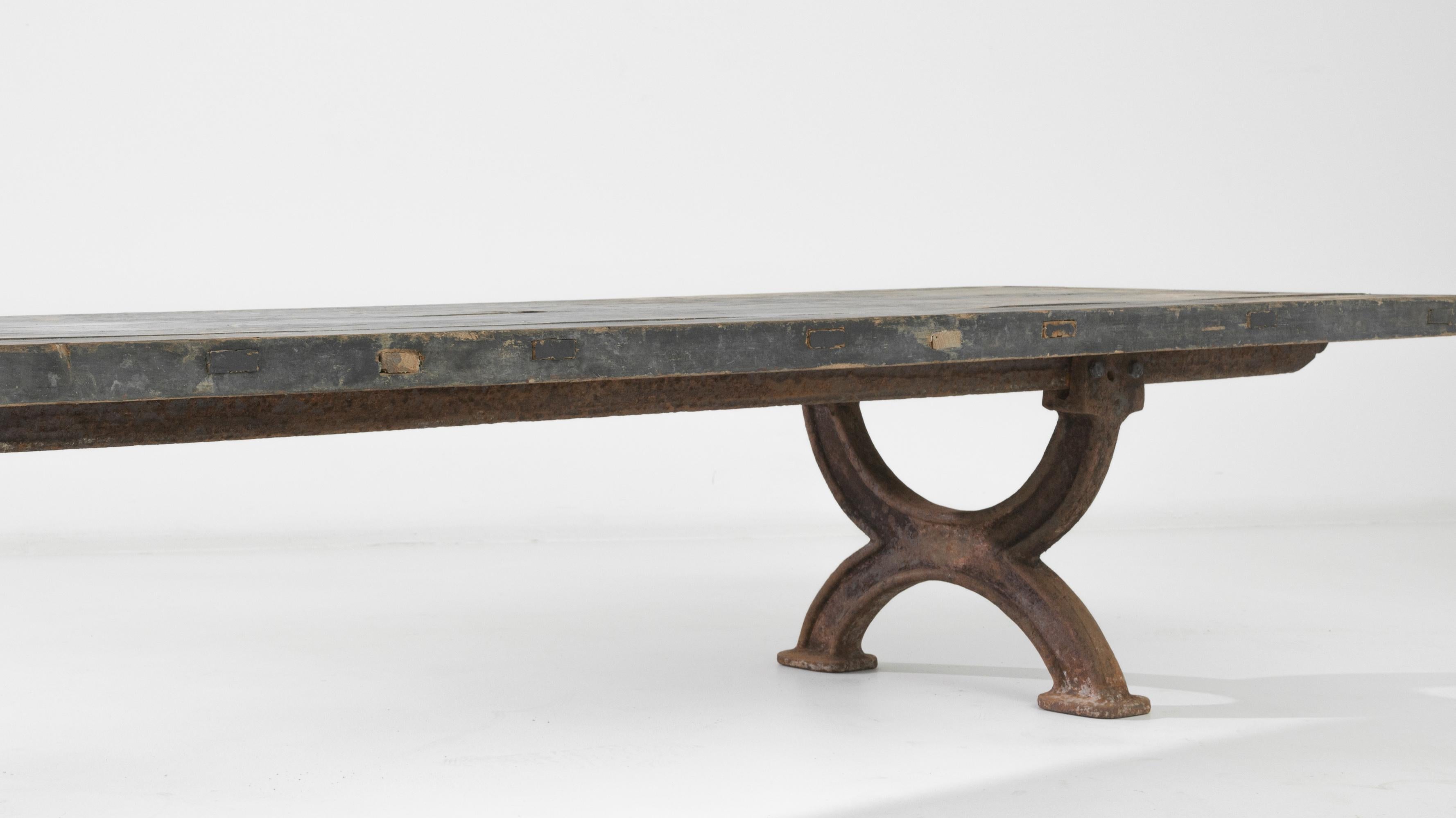 1900s French Cast Iron Coffee Table with Wooden Top 2