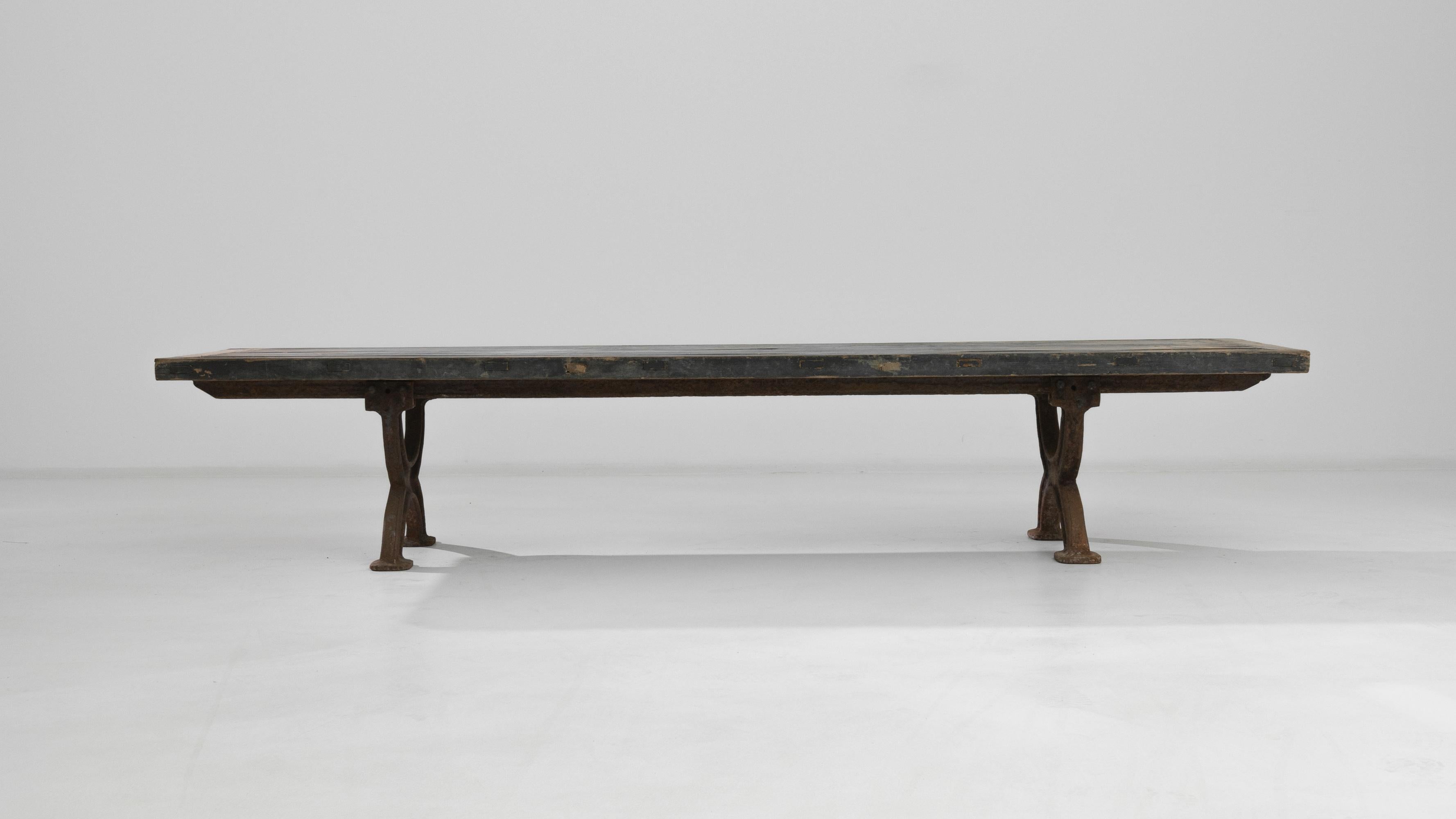 1900s French Cast Iron Coffee Table with Wooden Top 3