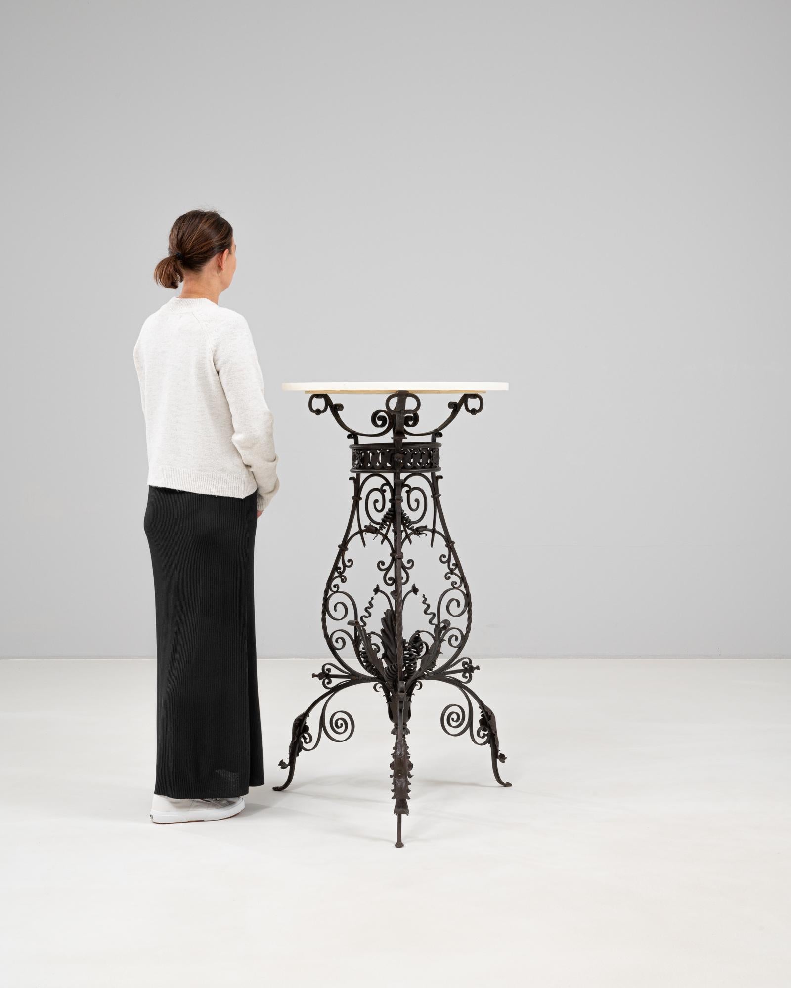 Belle Époque 1900s French Cast Iron Side Table With Marble Top For Sale