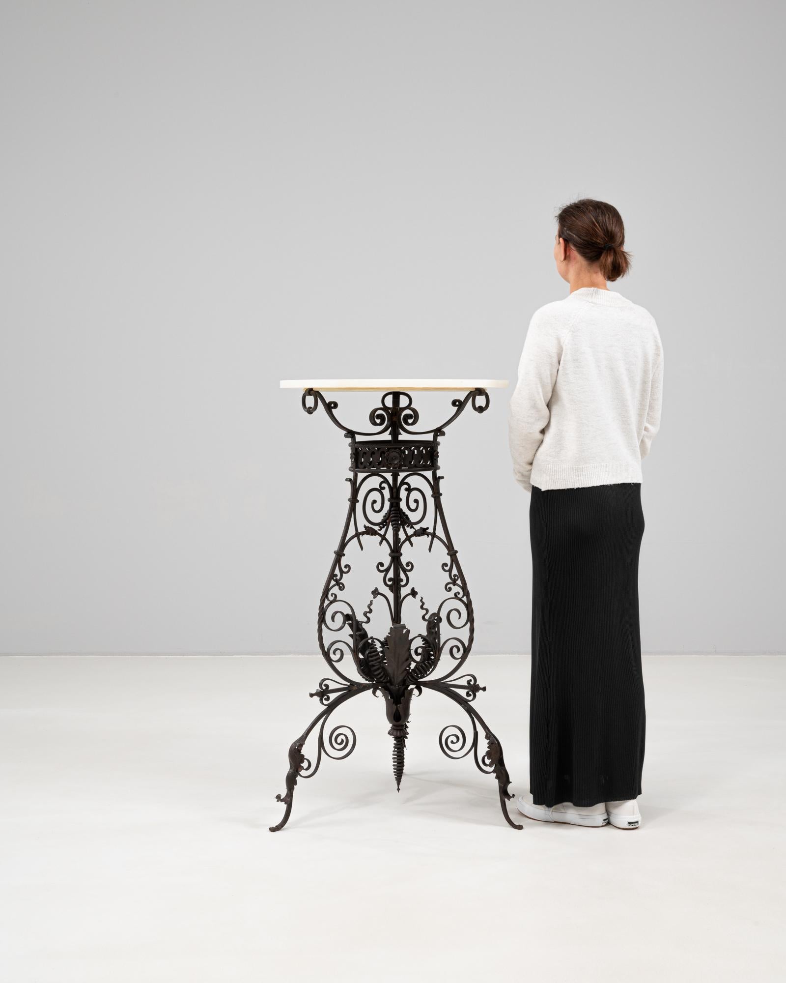 20th Century 1900s French Cast Iron Side Table With Marble Top For Sale