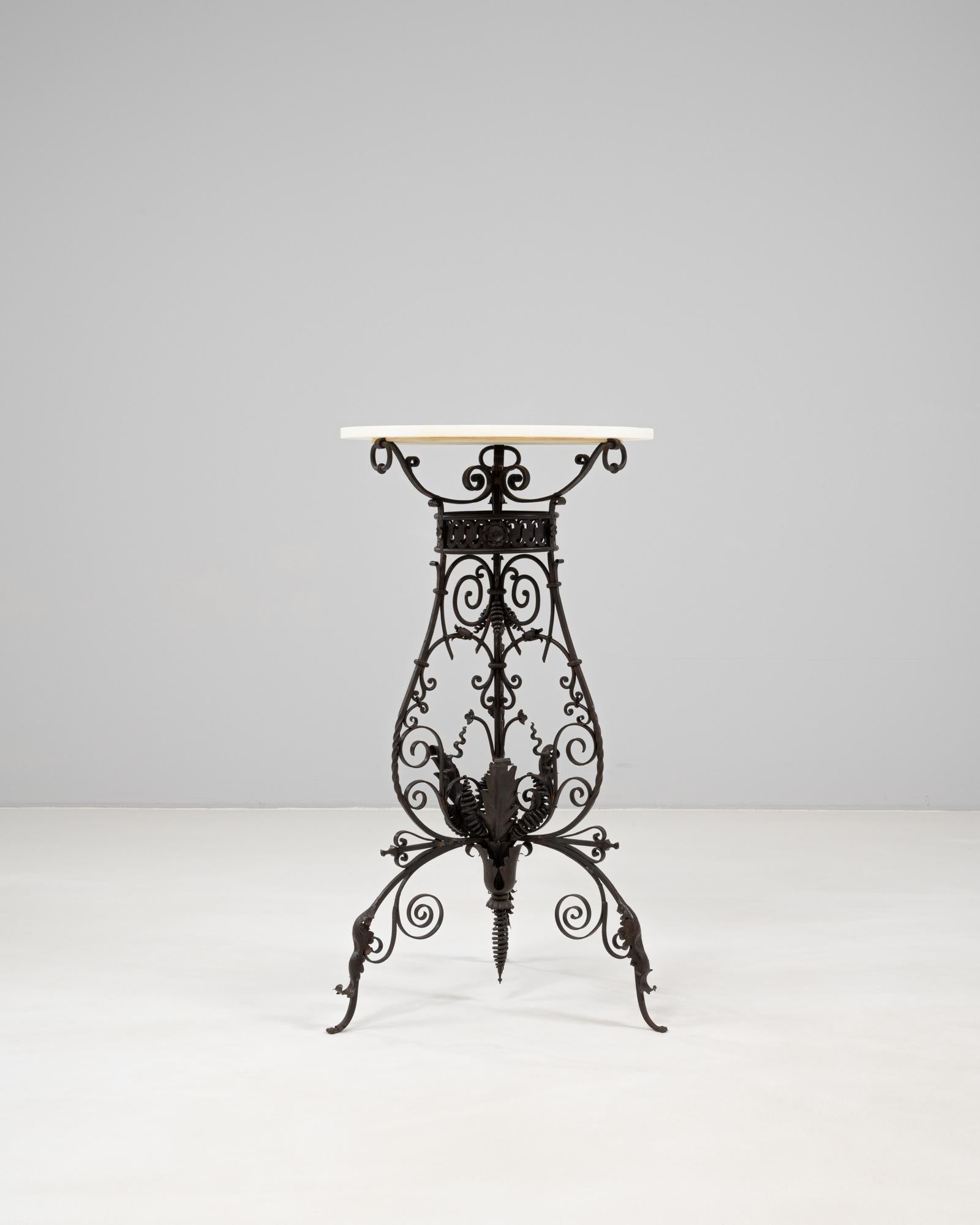 1900s French Cast Iron Side Table With Marble Top For Sale 1