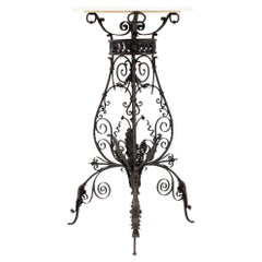 1900s French Cast Iron Side Table With Marble Top