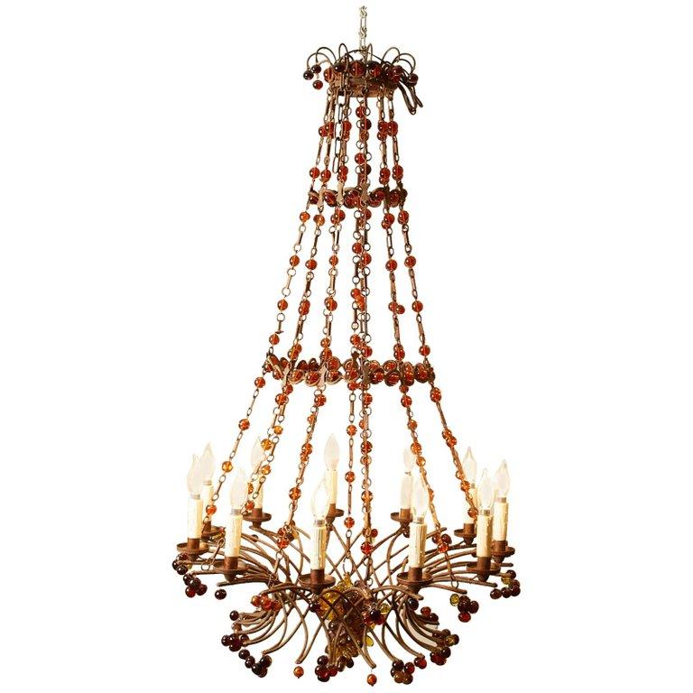 Early 20th Century 1900s French Chandelier with Amber Beads
