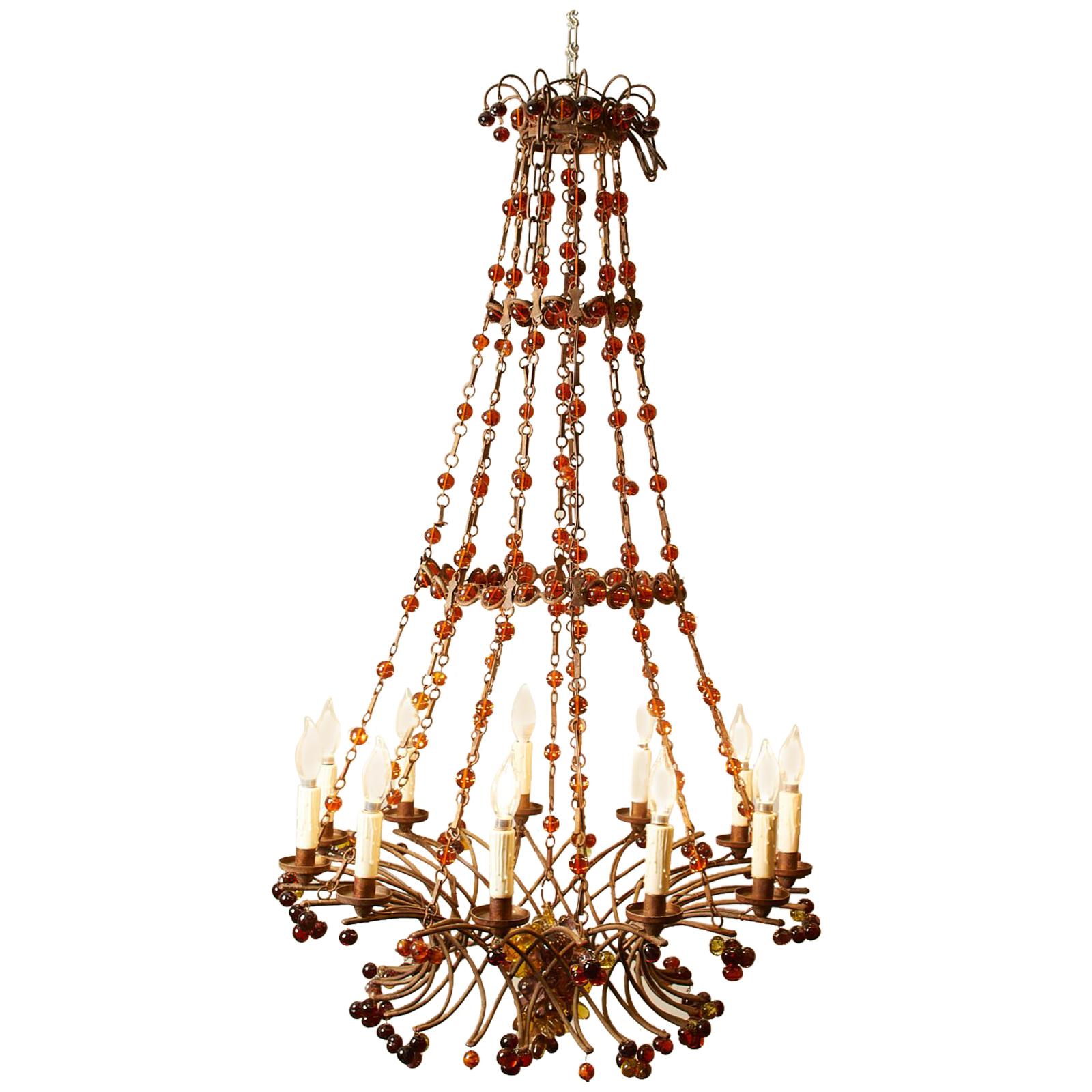 1900s French Chandelier with Amber Beads