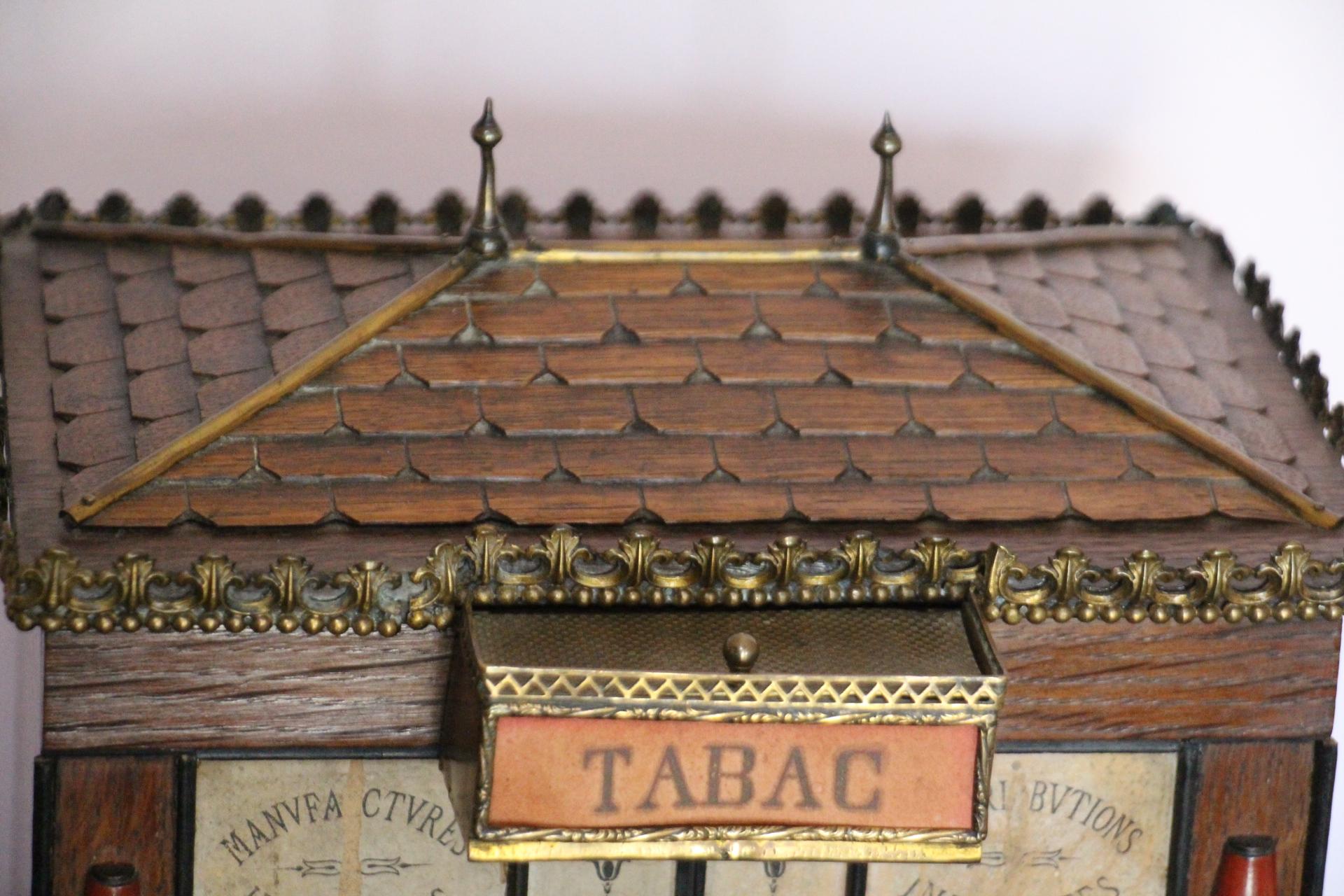 Brass 1900's French Cigar Box Modeled as a Tobacco Store