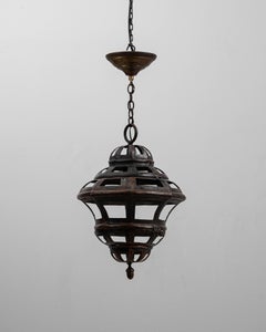 1900s French Copper Pendant Lantern With Openwork Dome Design