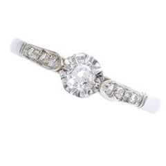 1900s French Diamond Platinum Solitaire Ring