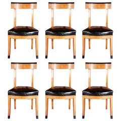 1900s French Dining Chairs with Upholstered Black Leather Seats