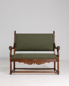 1900s French Eclectic Carved Bench With Upholstered Seat And Back