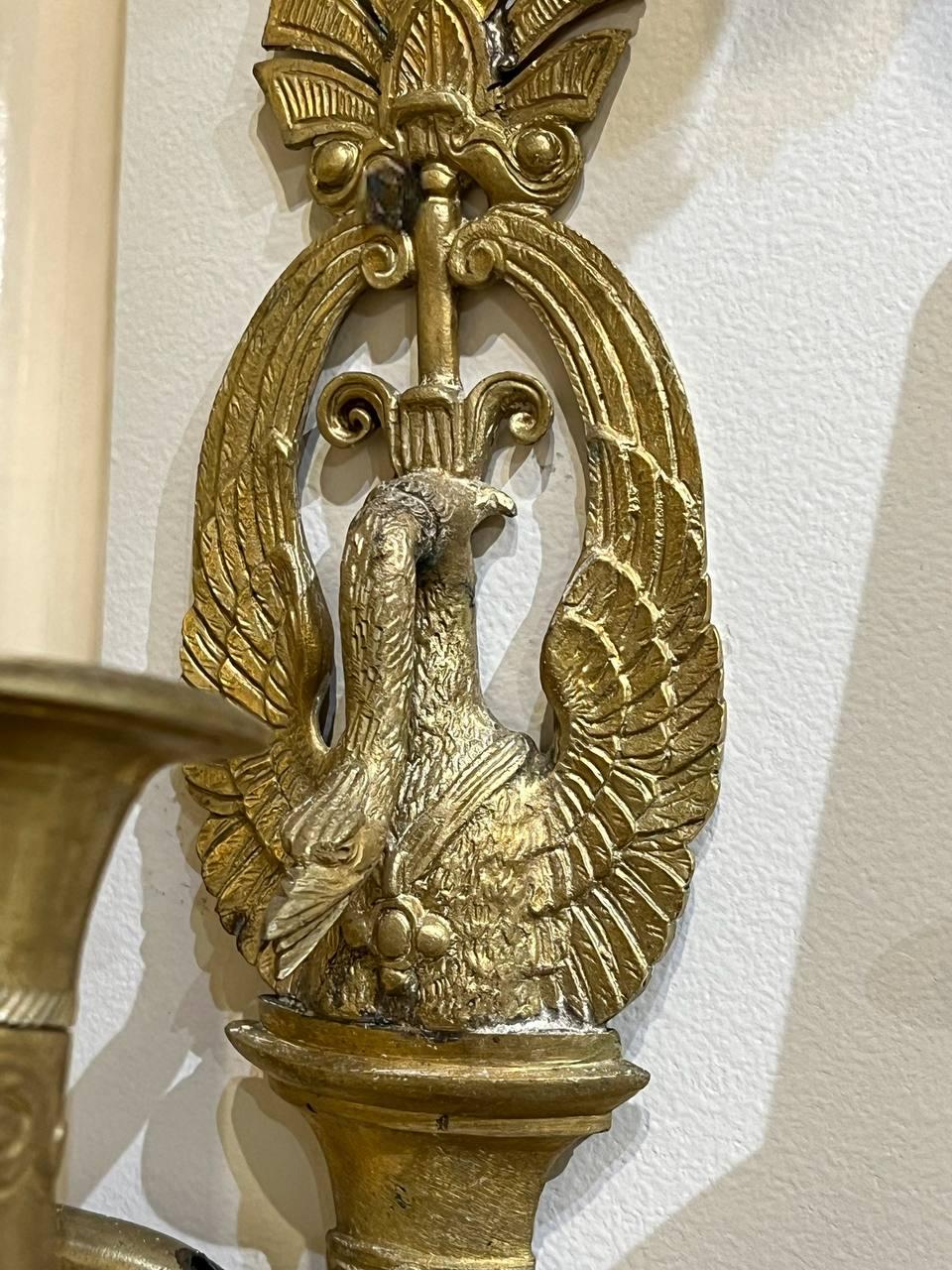 1900's French Empire Sconces With Swans three lights In Good Condition For Sale In New York, NY