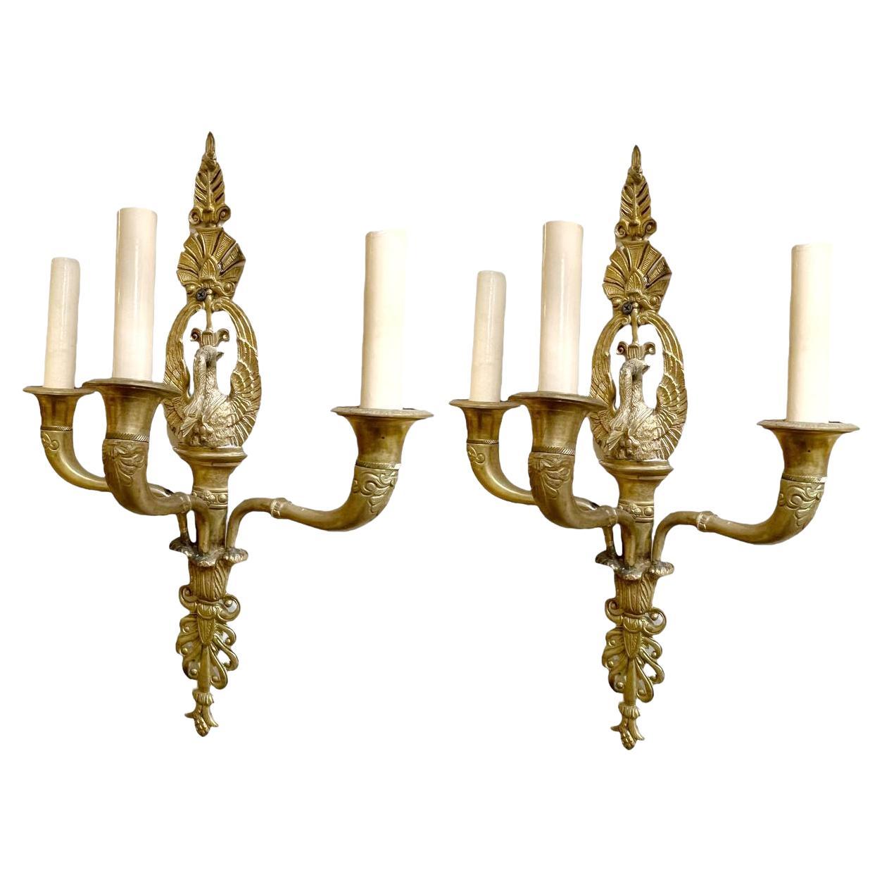 1900's French Empire Sconces With Swans three lights For Sale